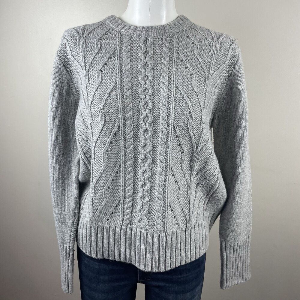 J Crew Factory Pointelle Cable Knit Sweater Wool Blend Size Small Gray